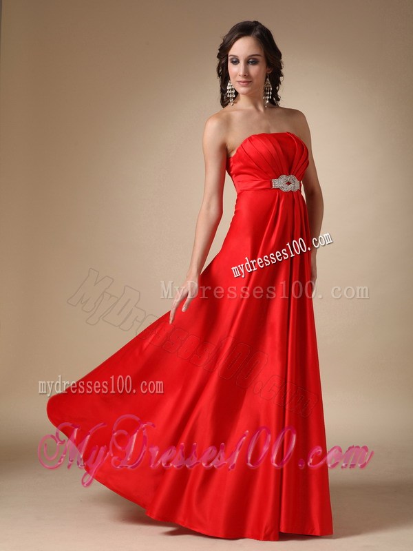 Red Strapless Beading Long Zipper-up Back Prom Dress for Sale