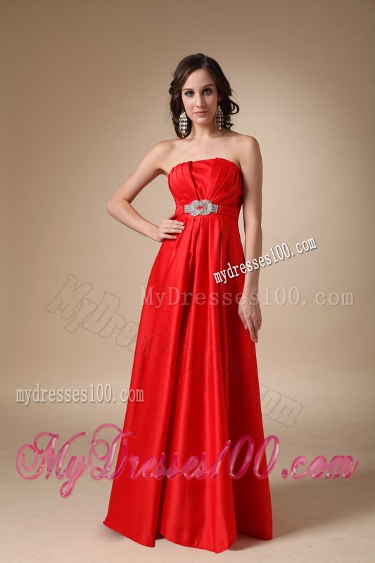 Red Strapless Beading Long Zipper-up Back Prom Dress for Sale