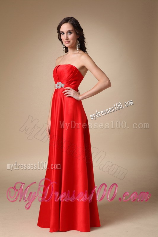 Red Strapless Beading Long Zipper-up Back Prom Dress for Sale