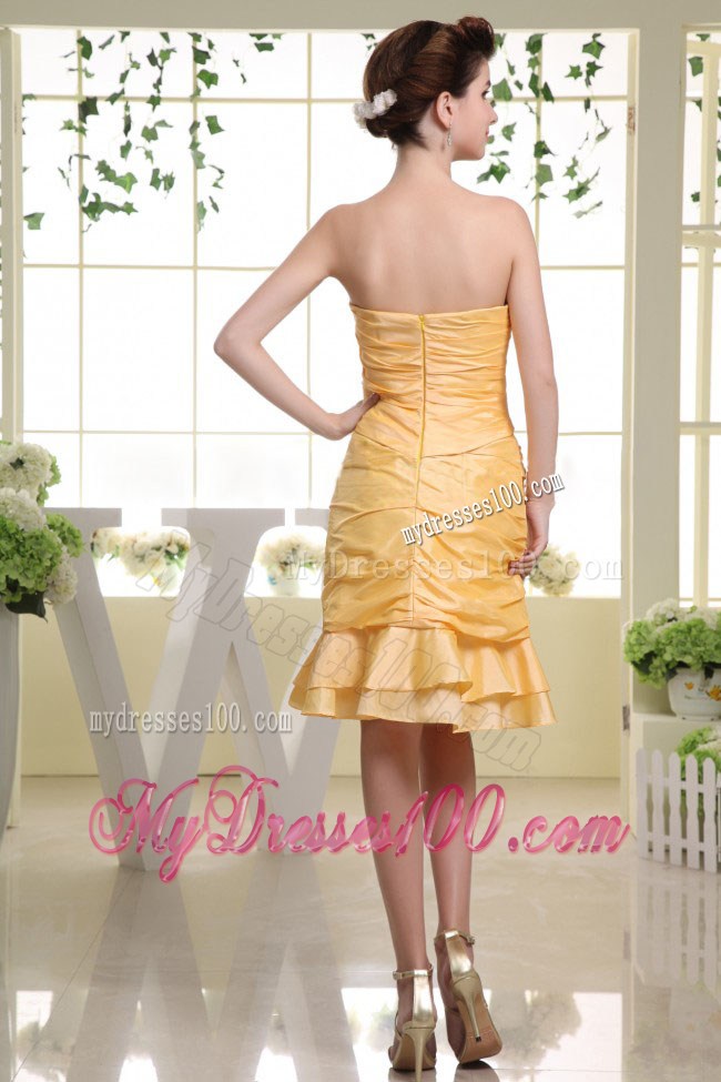 Yellow Sweetheart Knee-length Hand Made Flower Prom Party Dress