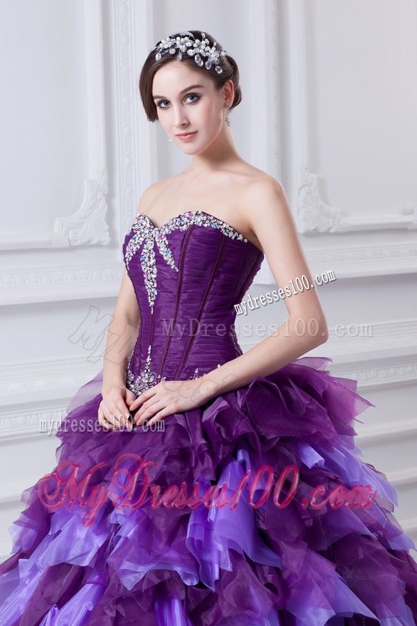 2016 Beading Multi-color Sweetheart Ball Gown Quinceanera Dress with Ruffles