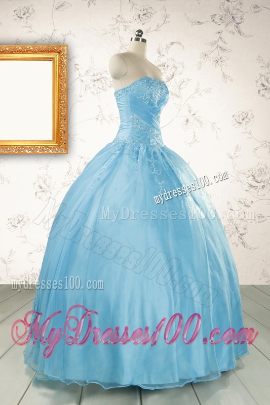 2016 Discount Strapless Beading Quinceanera Dress in Baby Blue