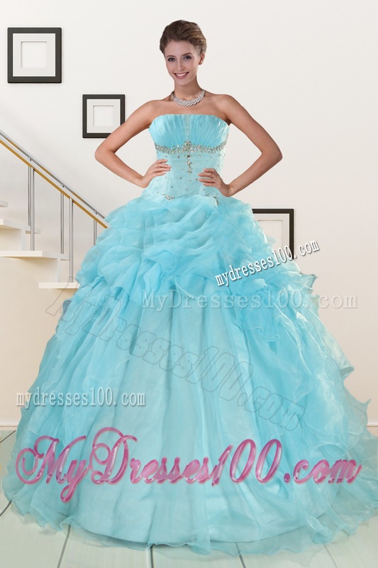 2016 Elegant Aqua Blue Quinceanera Dresses with Beading