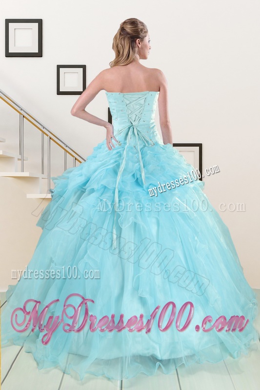 2016 Elegant Aqua Blue Quinceanera Dresses with Beading
