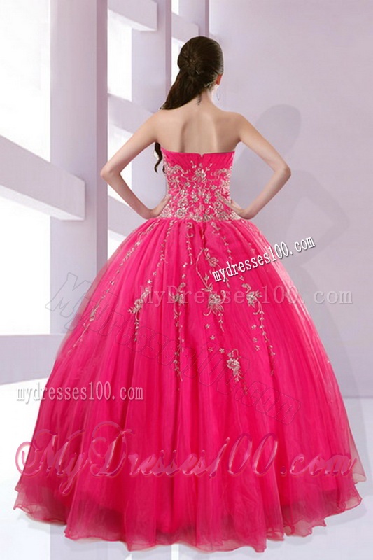 2016 Fshionable Strapless Hot Pink Quinceanera Dresses with Appliques