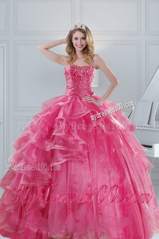 2016 Gorgeous Pink Strapless Sweet 15 Dresses with Beading and Ruffles
