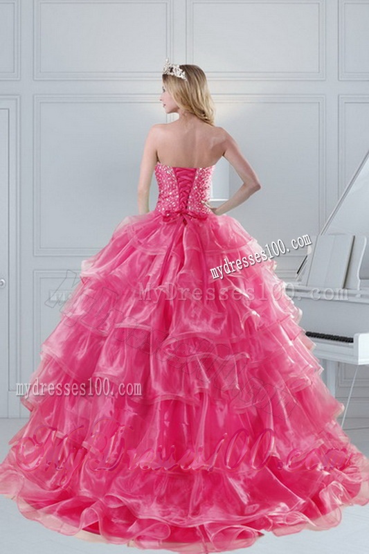 2016 Gorgeous Pink Strapless Sweet 15 Dresses with Beading and Ruffles