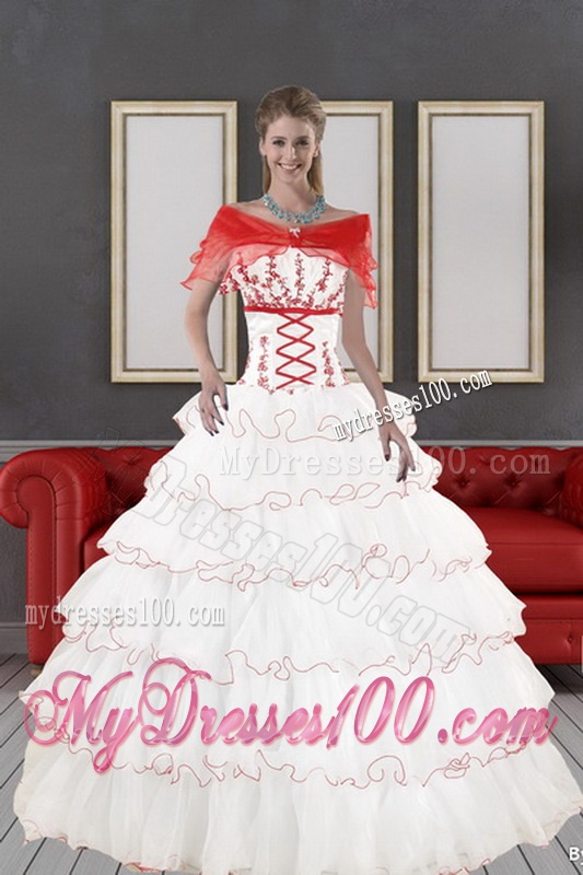 2016 Impressive White Quinceanera Dresses with Appliques and Ruffled Layers
