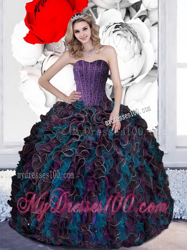 2016 Pretty Beading and Ruffles Quinceanera Dresses in Multi Color