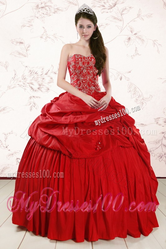 2016 Red Affordable Sweetheart Beading Quinceanera Dresses
