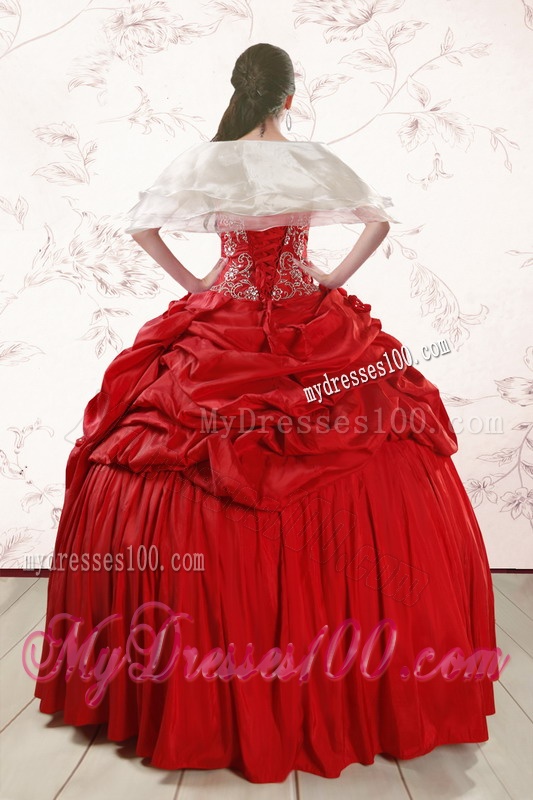 2016 Red Affordable Sweetheart Beading Quinceanera Dresses