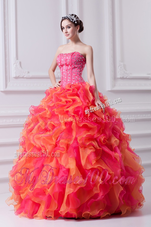 2016 Spring Puffy Multi-color Strapless Beading Quinceanera Dress with Ruffles