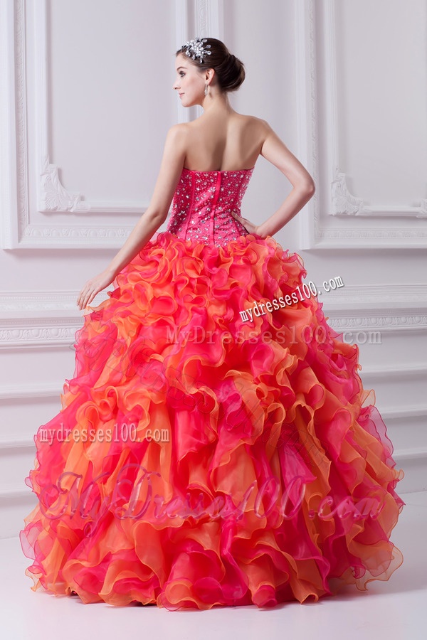 2016 Spring Puffy Multi-color Strapless Beading Quinceanera Dress with Ruffles