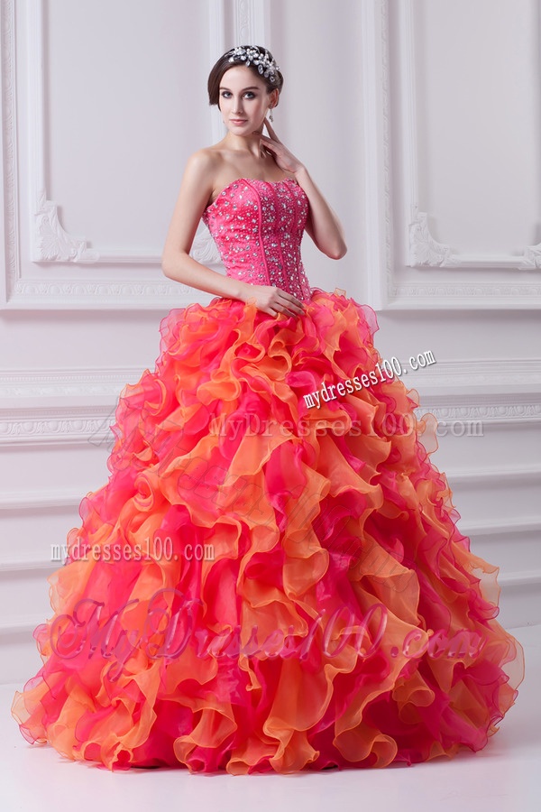 2016 Spring Puffy Multi-color Strapless Beading Quinceanera Dress with Ruffles