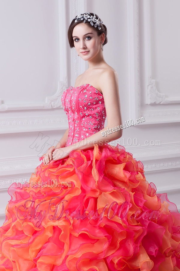 2016 Spring Puffy Multi-color Strapless Beading Quinceanera Dress with Ruffles