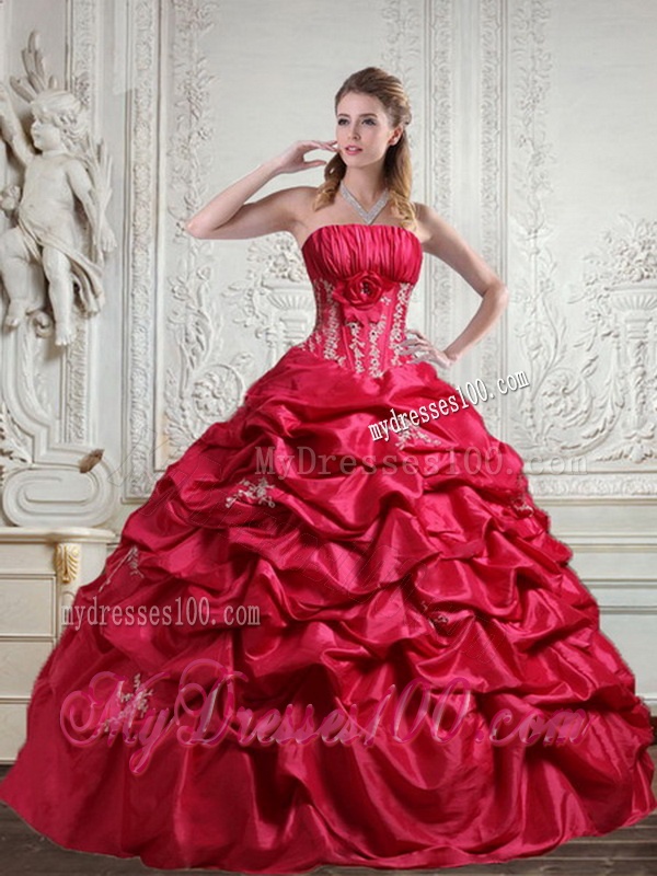 2016 Unique Appliques and Pick Ups Red Sweet 16 Dress