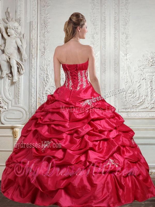2016 Unique Appliques and Pick Ups Red Sweet 16 Dress