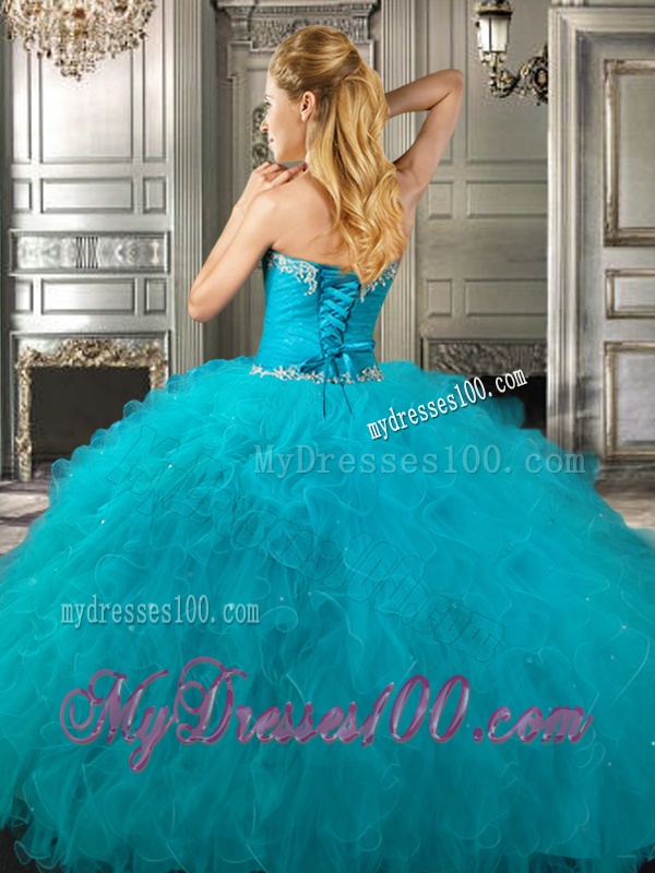 Affordable Beaded and Ruffled Fuchsia Sweet 16 Dress in Tulle