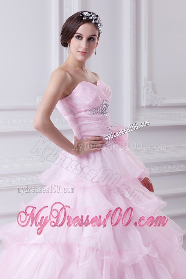 Ball Gown Strapless Beading Appliques Baby Pink Quinceanera Dress
