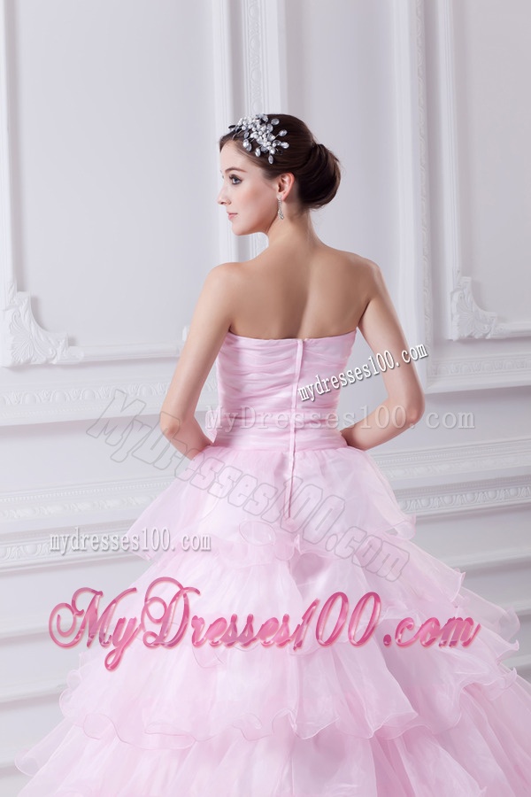 Ball Gown Strapless Beading Appliques Baby Pink Quinceanera Dress