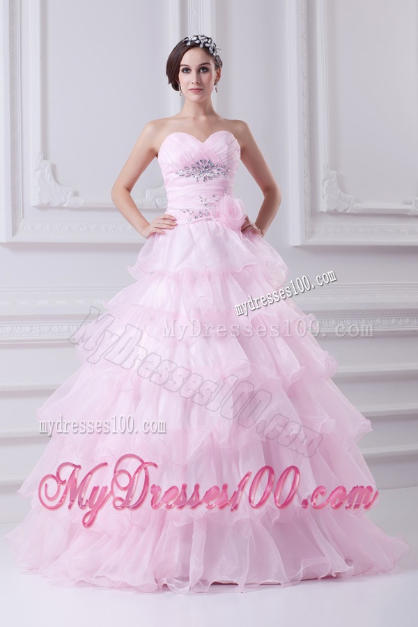 Ball Gown Strapless Beading Appliques Baby Pink Quinceanera Dress