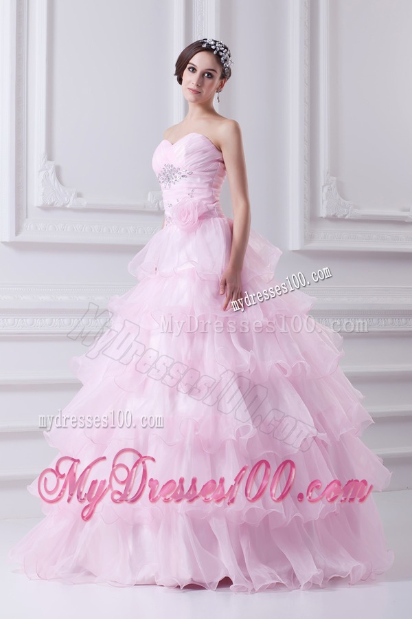 Ball Gown Strapless Beading Appliques Baby Pink Quinceanera Dress