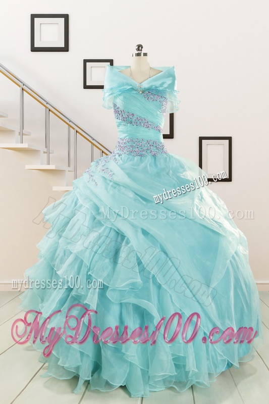 Beading and Ruffles Pretty Quinceanera Dresses in Turquoise for 2016