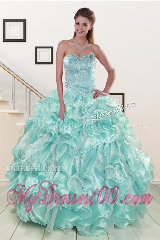 Beautiful Beading Sweet 16 Dresses in Apple Green for 2016