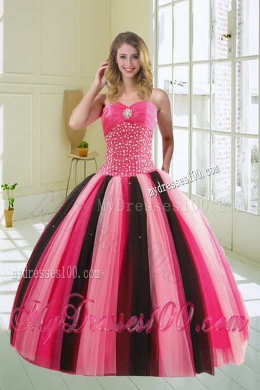 Beautiful Multi Color Sweetheart Beading Quinceanera Dress for 2016
