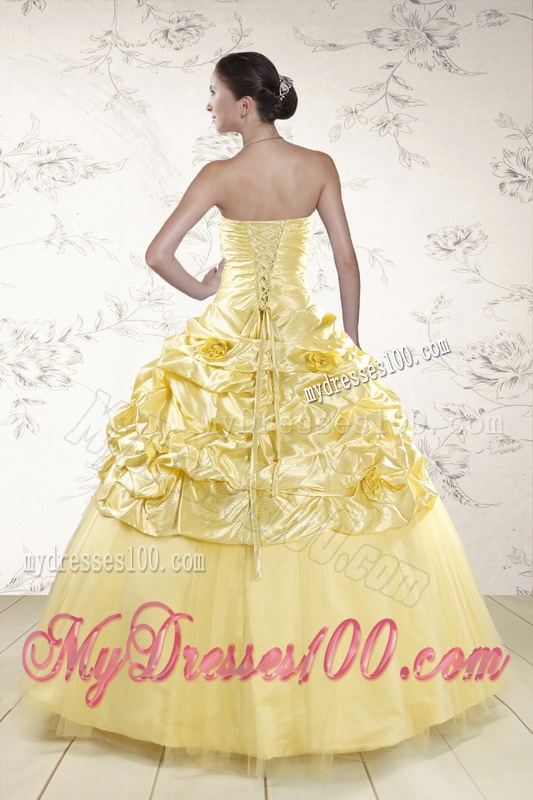 Cheap Yellow Sweetheart Ball Gown Quinceanera Dresses for 2016