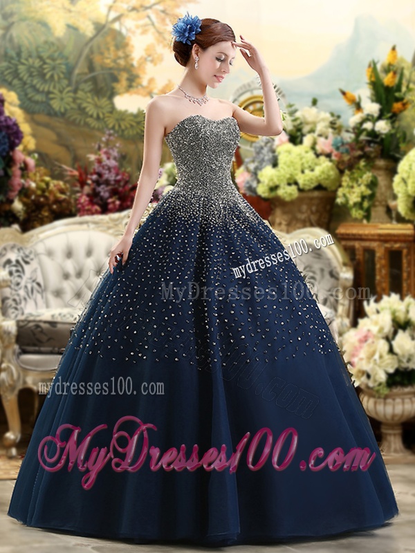 Classical Beaded Bodice Sweet 16 Dress in Navy Blue