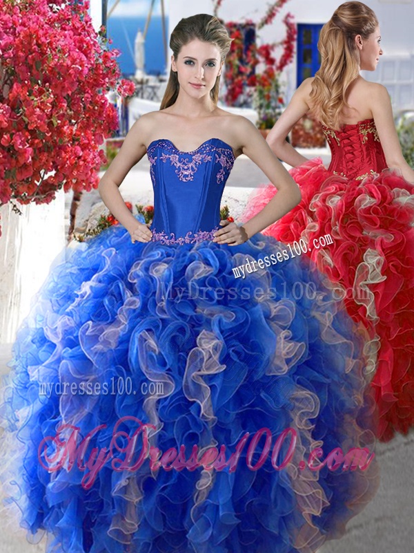 Elegant Applique and Ruffled Big Puffy Quinceanera Dress in Organza
