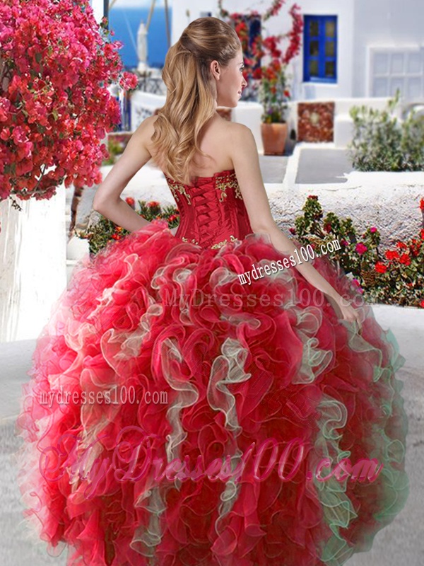 Elegant Applique and Ruffled Big Puffy Quinceanera Dress in Organza