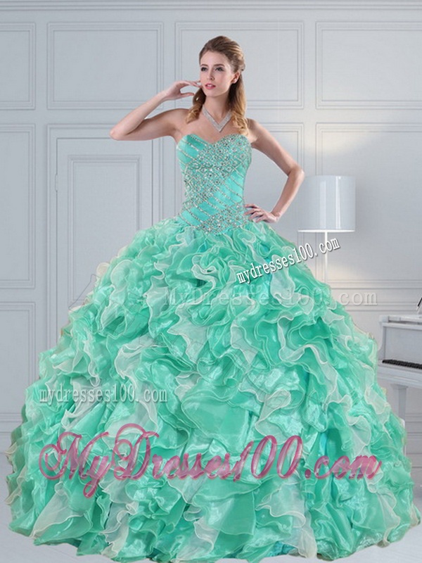 Exclusive Sweetheart Apple Green Quinceanera Dresses with Ruffles and Beading for 2016