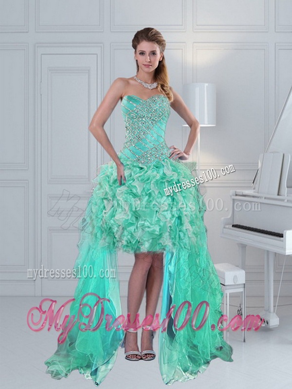 Exclusive Sweetheart Apple Green Quinceanera Dresses with Ruffles and Beading for 2016