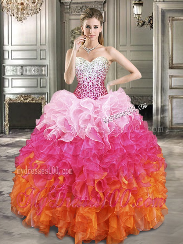 Fashionable Beaded Bodice and Ruffled Quinceanera Dress in Gradient Color