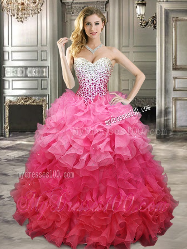 Fashionable Beaded Bodice and Ruffled Quinceanera Dress in Gradient Color