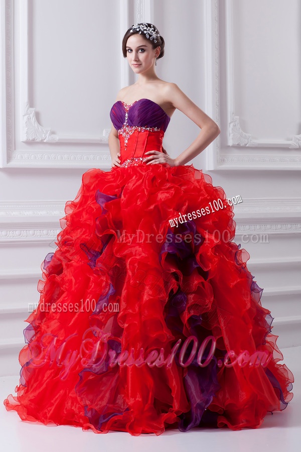 Fashionable Sweetheart Beading and Appliques Multi-color Quinceanera Dress with Ruffles
