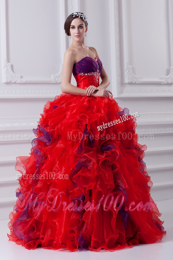 Fashionable Sweetheart Beading and Appliques Multi-color Quinceanera Dress with Ruffles