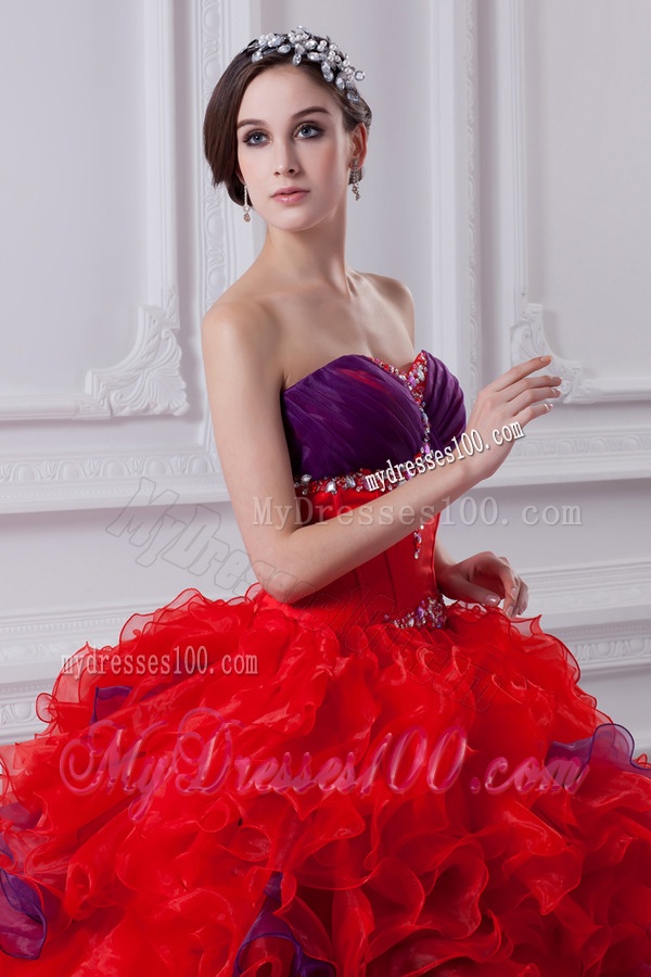 Fashionable Sweetheart Beading and Appliques Multi-color Quinceanera Dress with Ruffles