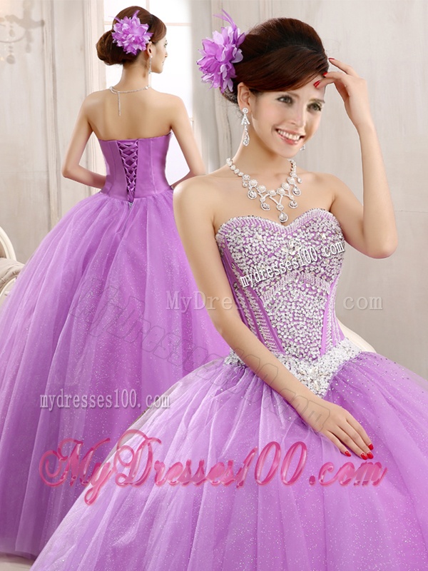 Hot Sale Lilac Really Puffy Tulle Quinceanera Dress with Beading