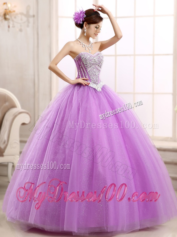 Hot Sale Lilac Really Puffy Tulle Quinceanera Dress with Beading