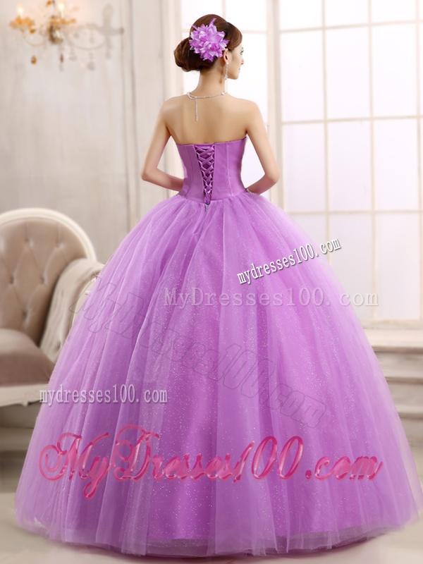 Hot Sale Lilac Really Puffy Tulle Quinceanera Dress with Beading