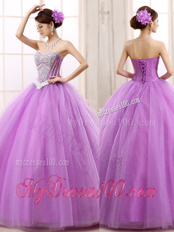 Hot Sale Lilac Really Puffy Tulle Quinceanera Dress with Beading