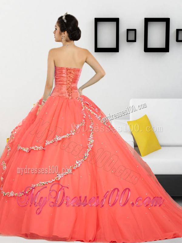 Luxurious Beading Sweetheart 2016 Quinceanera Gown in Orange Red