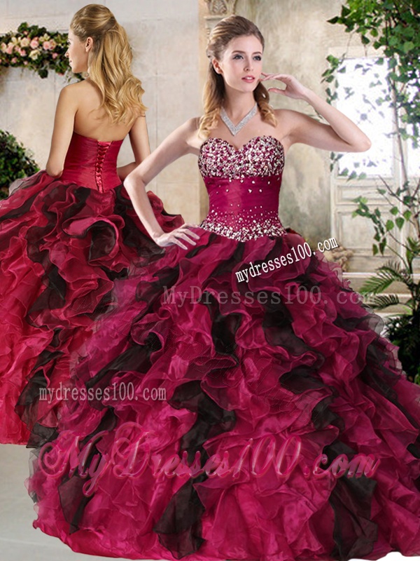 Most Popular Sweetheart Multi Color Sweet 16 Gowns with Beading and Ruffles