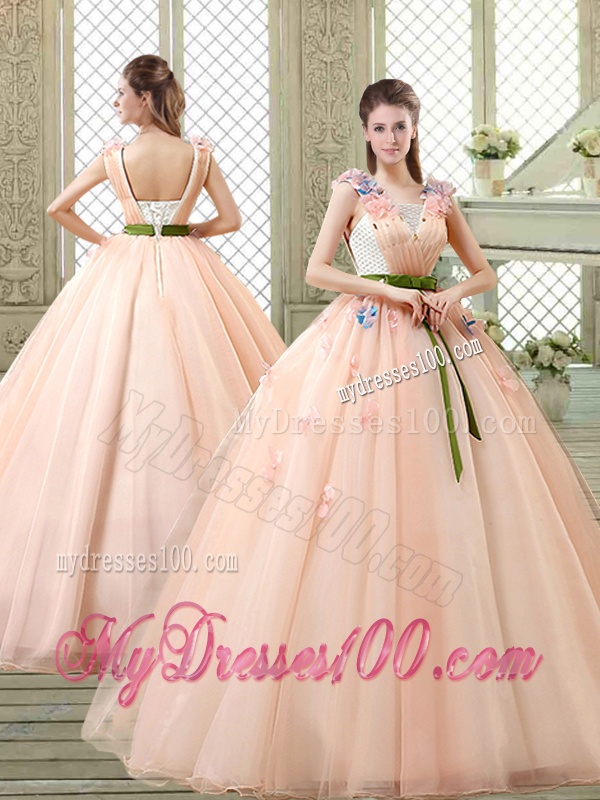 New Style Straps Quinceanera Dresses with Appliques and Belt