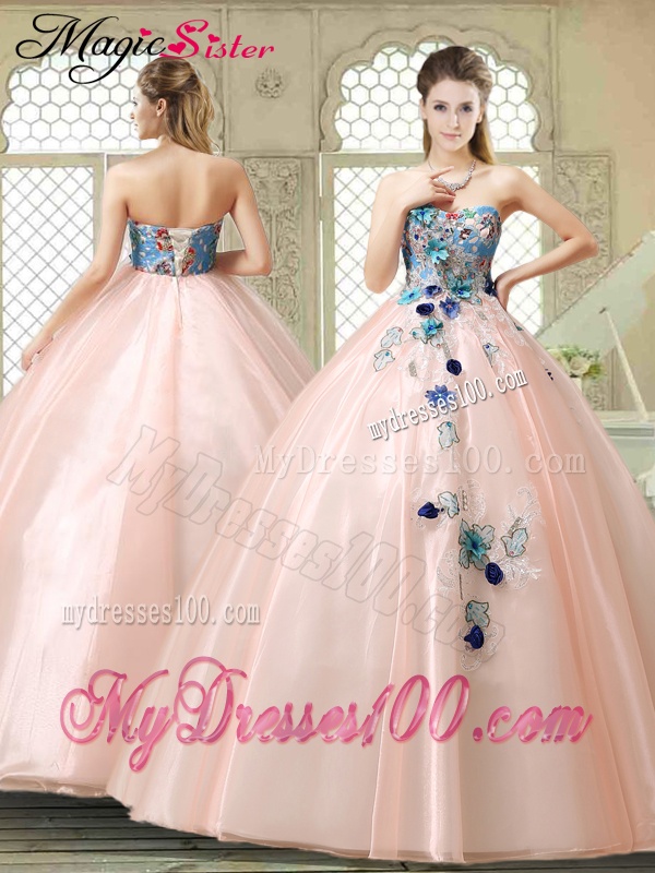 Perfect Strapless Sweet 16 Gowns with Appliques and Embroidery