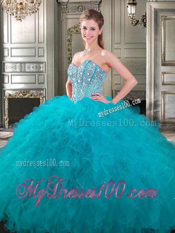 Popular Beaded and Ruffled Big Puffy Sweet 16 Dress in Fuchsia