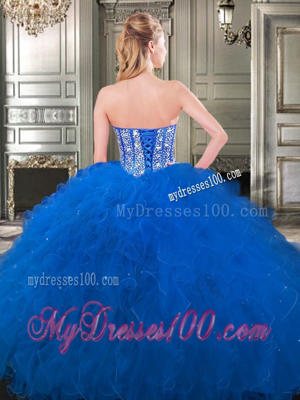 Popular Beaded and Ruffled Big Puffy Sweet 16 Dress in Fuchsia